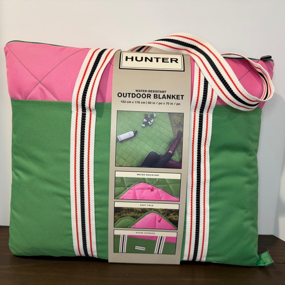 Hunter Water-Resistant Outdoor Blanket Picnic Tote Pink Green 60x70 New